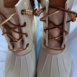 Sperry Beige Duck Boots with Copper Laces